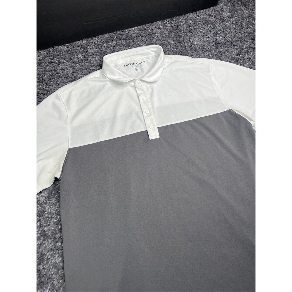 Matte GreyMens XL Polo Shirt  Polyester Gray/White GUC